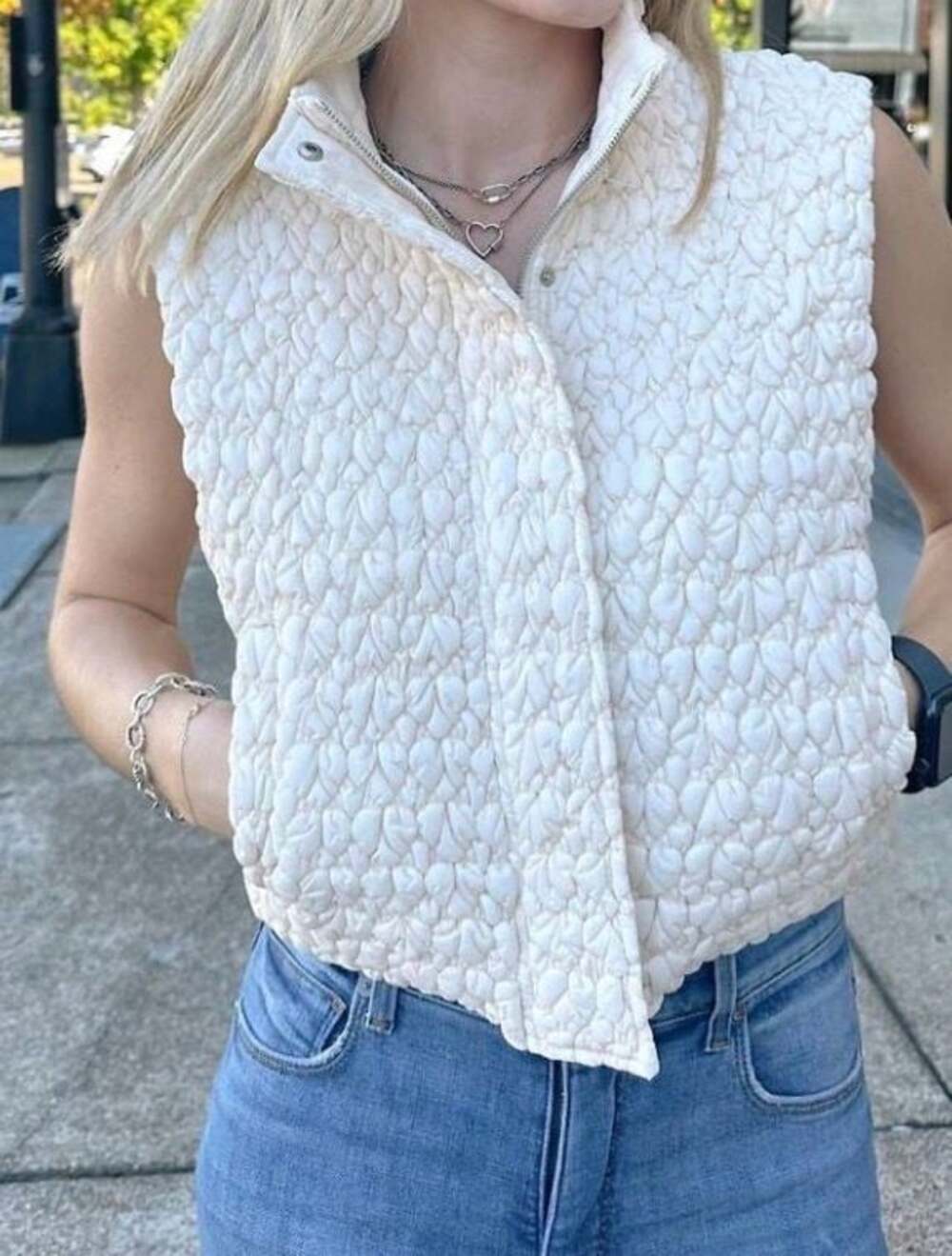 Current Air Los Angeles Quilted Puffer Vest Cream Size M
